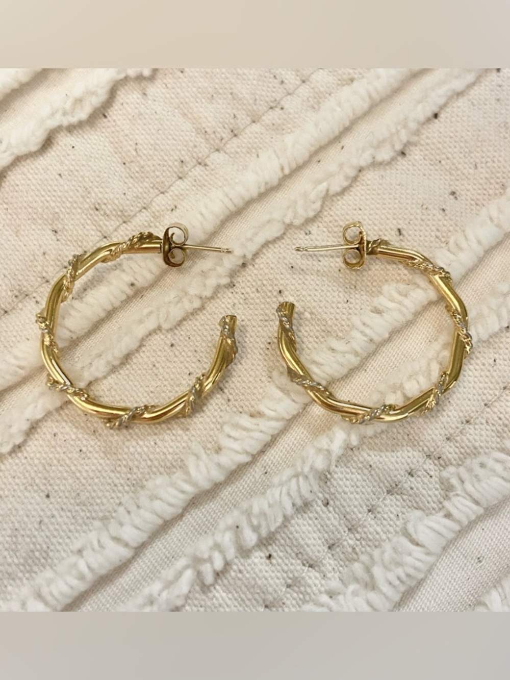 Twisted Details Gold Hoop Earrings Post Back